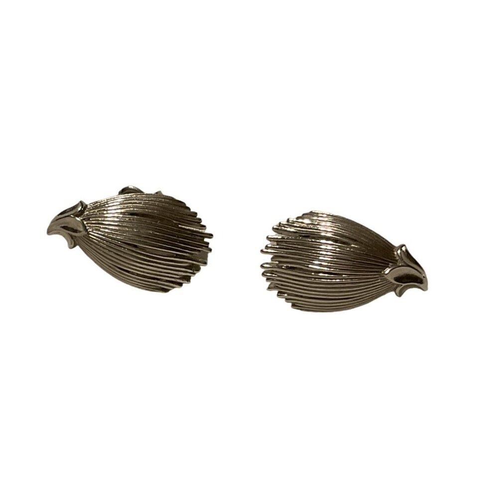 Vintage Crown Trifari Silver Leaf Clip-On Earrings